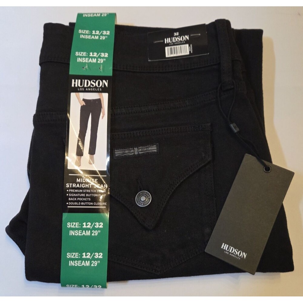 NWT Hudson Jeans Womens 12 Black Mid Rise Straight Leg 29 Inseam Flap Pocket